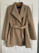 French Connection Women's Tie Belt Camel Coat, Size 10, Wool & Cashmere