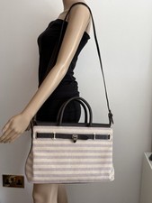 Asprey London Stripe Canvas & Leather  Handbag & Shoulder Strap Chic 37x27x12cm
