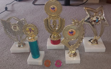 5 x Ballroom  Dancing / Latin Dancing Trophies And 2 x IDTA Pin Badges Medals
