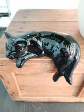 Quirky Ceramic Shelf Cat Ornament. Black Cat collectibles. Made in Cornwall.