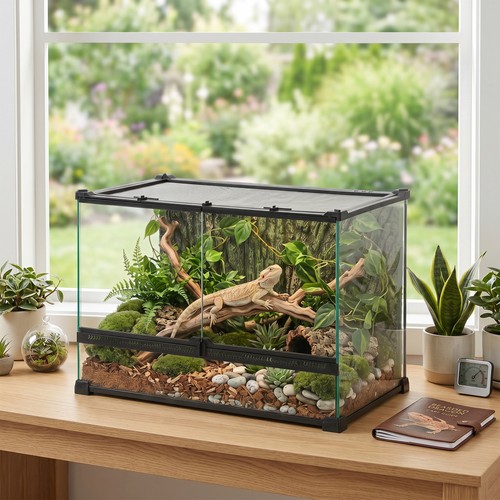 Glass terrarium with stone - with,