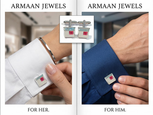 Cufflinks platinum plated pink - platinum, plated/pink