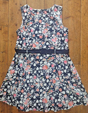 SAMYA Fit & Flare Navy Floral Belted Waist Sleeveless Midi Dress - size 22