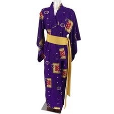 Vintage Kimono Yukata Women's Traditional Japanese Robe Purple Pattern SE