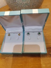DIAMONIQUE QVC Two Pairs of Silver earrings Amber Emerald