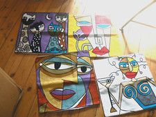 BNWOT 4 Funky Multicolour Cushion Covers Zipped Machine Embroidered Abstract