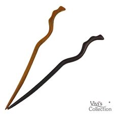 Hair Stick Pin Wood Wooden Oak Black Simple Natural French Large Updo Handmade