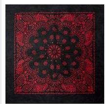 Cotton Bandana Scarf Black Red Western Round Paisley Extra Large 27 inch square