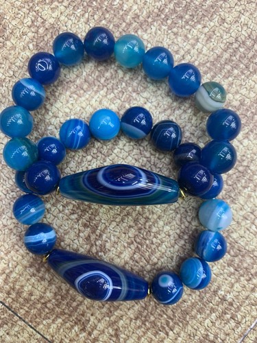 2pcs tibetan blue agate - 2pcs, dzi