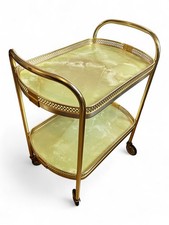 Vintage Gold Metal Bar Cart with Faux Marble Shelves  2 Tier Drinks Trolley