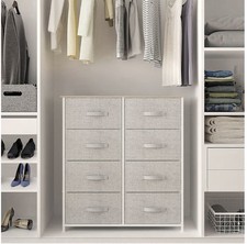 Elegant 8 Drawer Fabric Dresser with Wood Top – Light Grey Chic Storage Unit