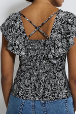 Floral black/cream summer top 16 george  asda cross straps back flutter sleeves