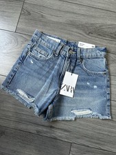 NWT Girls Zara Denim Shorts, Age 10 Years, Blue, Zip, Mid Rise, Cotton, (xxx)