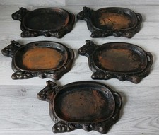 Cast Iron Cow Bull Sizzler X 5 Serving  Kitchenware Vintage 10 X 6.5 Inches
