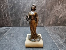 Solid Bronze Sculpture  Female Statue Figure Art Deco With alabaster Base