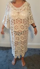 BNWOT Made In Italy Size 16 18 20 Cream Crochet Short Sleeve Middi Dress !