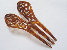 Antique Hair Comb Edwardian Celluloid Faux Tortoiseshell Winged Pierced Slide