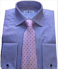 Andrew McDowall-Laine Taylor navy bengal stripe double cuff cotton shirts