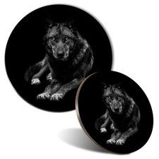 Mouse Mat & Coaster Set Calm Black Wolf Wolves Dog #52698