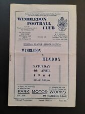 1964 Wimbledon v Hendon istmian league - Senior Section.