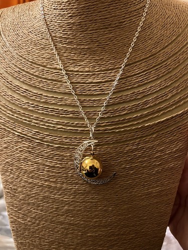 Gold orb locket - locket, moon