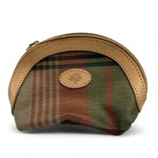 Vintage Small MULBERRY Brown Green Plaid Zip Coin Toiletry Purse 5 x 3.5" B36 