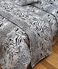 KALAHARI BEDDING CURTAINS FITTED SHEETS ANIMAL PRINT BLACK WHITE TIGER LEOPARD