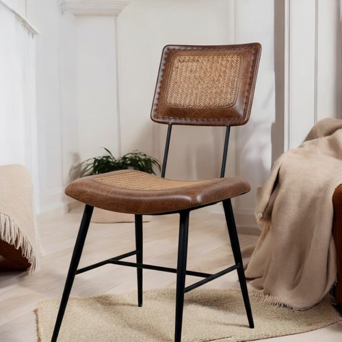 Retro brown tan leather dining - leather,