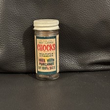 Chocks Fruit Flavored Vitamins Vintage Pill Bottle Glass Jar w cotton & vitamins