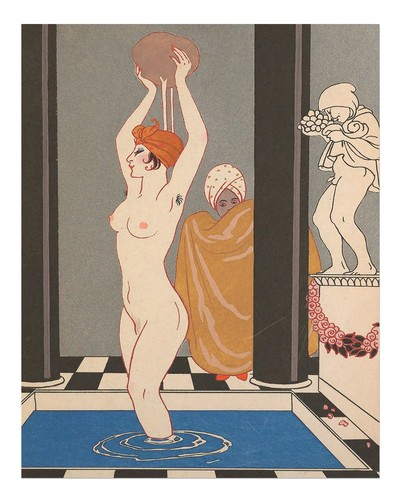 Elegant bathing scene art - scene, deco