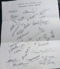 Norwich City FC - Signed Team Sheet season 1965/66