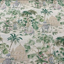 Elephants & Palms Linen Fabric