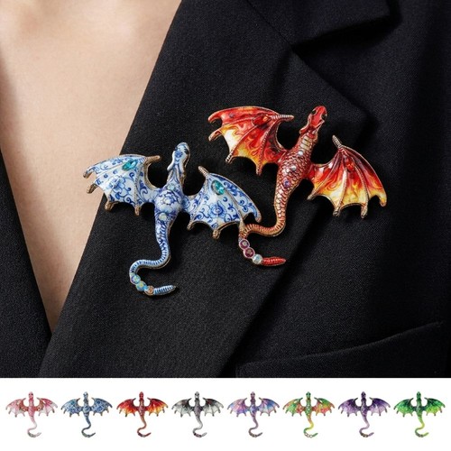 Enamel flying dragon - flying, brooch