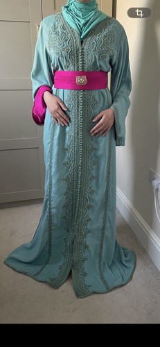 Teal blue moroccan kaftan with - blue,