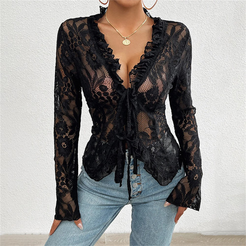 Sexy women mesh lace shirts - mesh,
