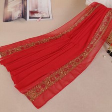 Gold Beads Scarf Glitter Hijab Muslim Shawl Headwrap Women Ladies Chiffon Flower