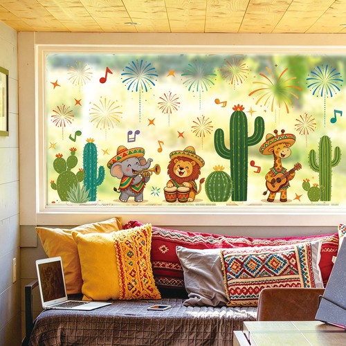 Vibrant cacti fireworks window - cacti,