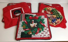 Vintage Christmas Cushion Covers x5 Quilted Square Grease Santa Bears 