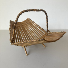 Vintage Mid Century 50s 60s Folding Bamboo Cane Tiki Wooden Fruit Basket Bowl