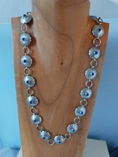 Navajo Lapis & Sterling Silver Concho 'Belt Style' Necklace, 23" long and signed