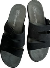 Clarks Sunstar Springers Black Nubock Leather Sandals Open Back Sz 6M Prime Cond