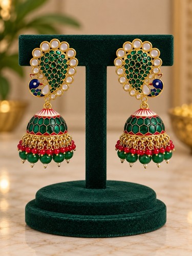 Indian peacock jhumka earrings - peacock,