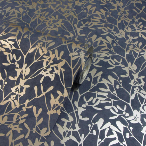Navy gold leaf wallpaper - navy,