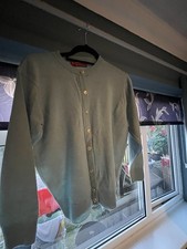 Pitlochry Women’s Lambswool Aqua Cardigan Scottish Pockets Gold Buttons Size s