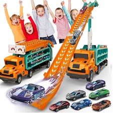 Multiplayer Race Track Toy Set Foldable Transport Truck with 6 Car for Boys Gift