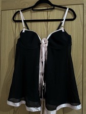 Ann Summers Black Negligee & Knickers - Tied With Pink Satin Ribbons (UK 14-16)