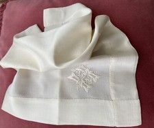 1950s Embroidered Monogram ‘H’ Gents Cream Silk Handkerchief. 55x52cms
