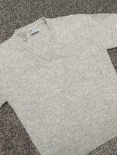 Debenhams Shetland Wool Jumper Women UK 16 Grey Knit V Neck Pullover