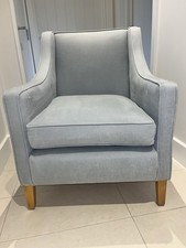 David Seyfried Armchair, Light Blue Linen & Light Beech Wood Legs