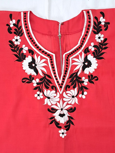 Embroidered red cotton kaftan - embroidered,